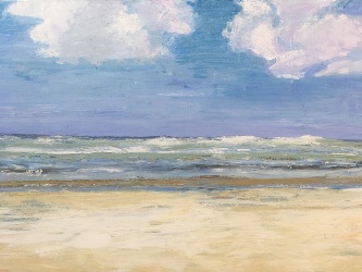 2020, Vredige branding met wolkjes, acryl op linnen 80x120