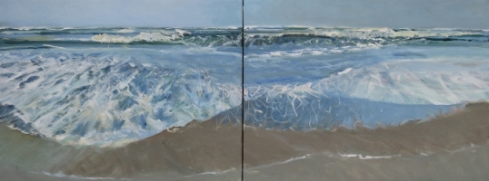 Opkomend tij, tweeluik, acryl op linnen 2x 60x80