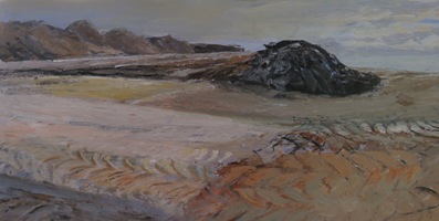 2018, Zwarte kleiberg, acryl op paneel 60x120