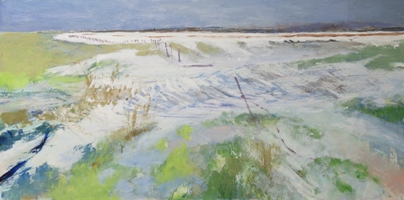 OPKOMEND HOOG WATER HEESSELTSCHE UITERWAARDEN, acryl op paneel 60x80 cm