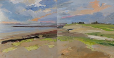Strandje Heesselt, tweeluik, acryl op paneel 2x 60x60