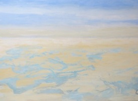 2018, Spiegelende Waddenzee, zo licht, acryl op linnen 80x100