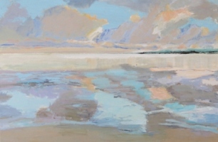 SPIEGELEND WAD STILLE AVOND WEST TERSCHELLING, acryl op linnen 80x100 cm