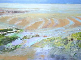 Bank op het wad bij Striep, Acryl op linnen 80x120